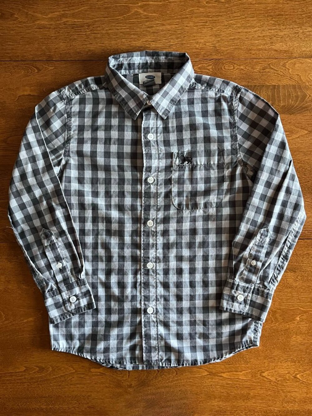 Old Navy gray check button-down shirt S 6-7